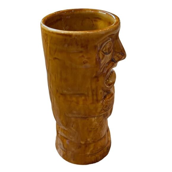 Chiki Tiki Cup Glass Bud Vase 12 oz Hawaiian Sanibel Island Souvenir Brown Face - Picture 4 of 7